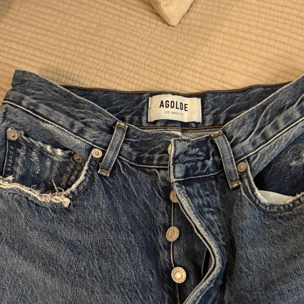Agolde Dark Blue Denim Jeans with Button-Fly